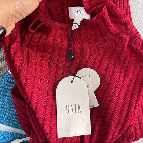 Cult Gaia x GAP Red Ribbed Wool Mock Neck Sweater NWT Size Large - Picture 7 of 9